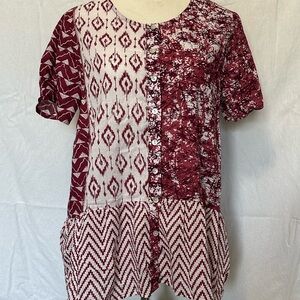 LOGO by Lori Goldstein Print Blouse with Dark Red and Cream Patterns